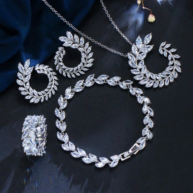 925 Sterling Silver Cubic Zircon Wedding Engagement Jewelry Sets Necklace/Earrings/Bracelet Wholesale - Luzilly Bridal & Apparel