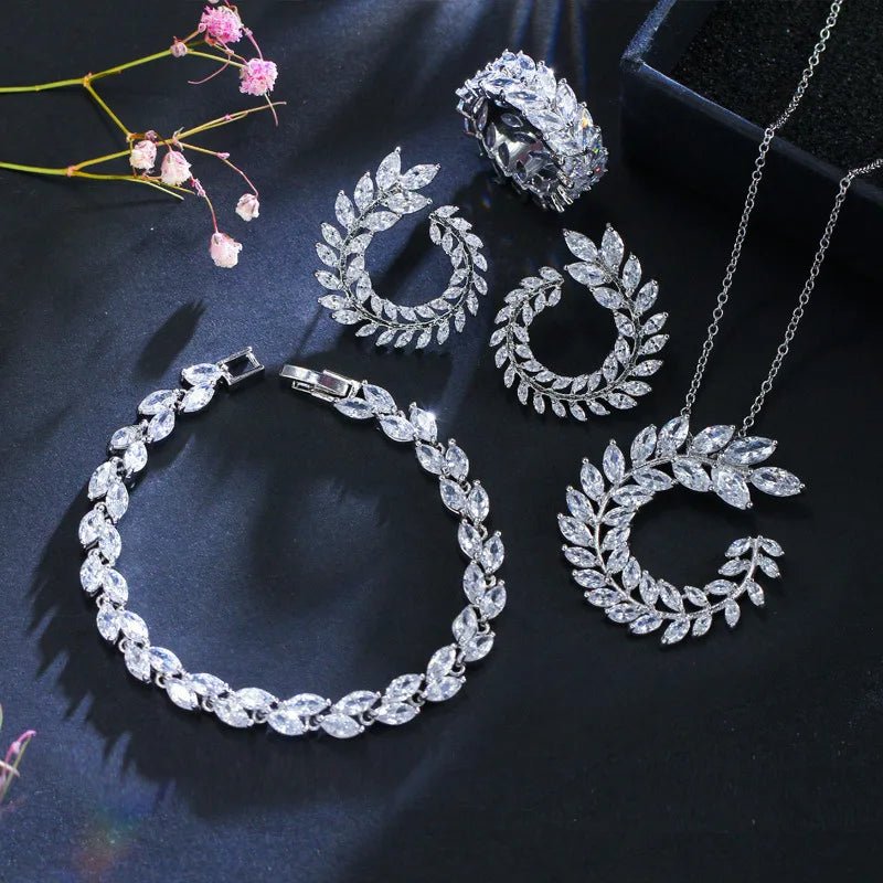 925 Sterling Silver Cubic Zircon Wedding Engagement Jewelry Sets Necklace/Earrings/Bracelet Wholesale - Luzilly Bridal & Apparel