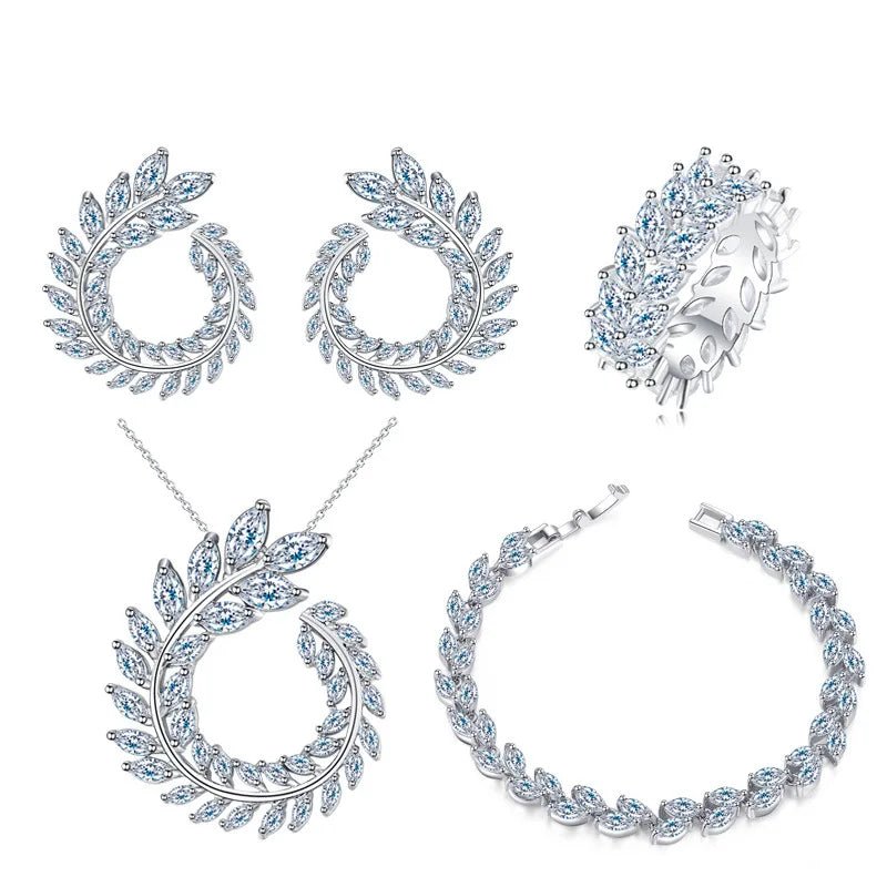 925 Sterling Silver Cubic Zircon Wedding Engagement Jewelry Sets Necklace/Earrings/Bracelet Wholesale - Luzilly Bridal & Apparel