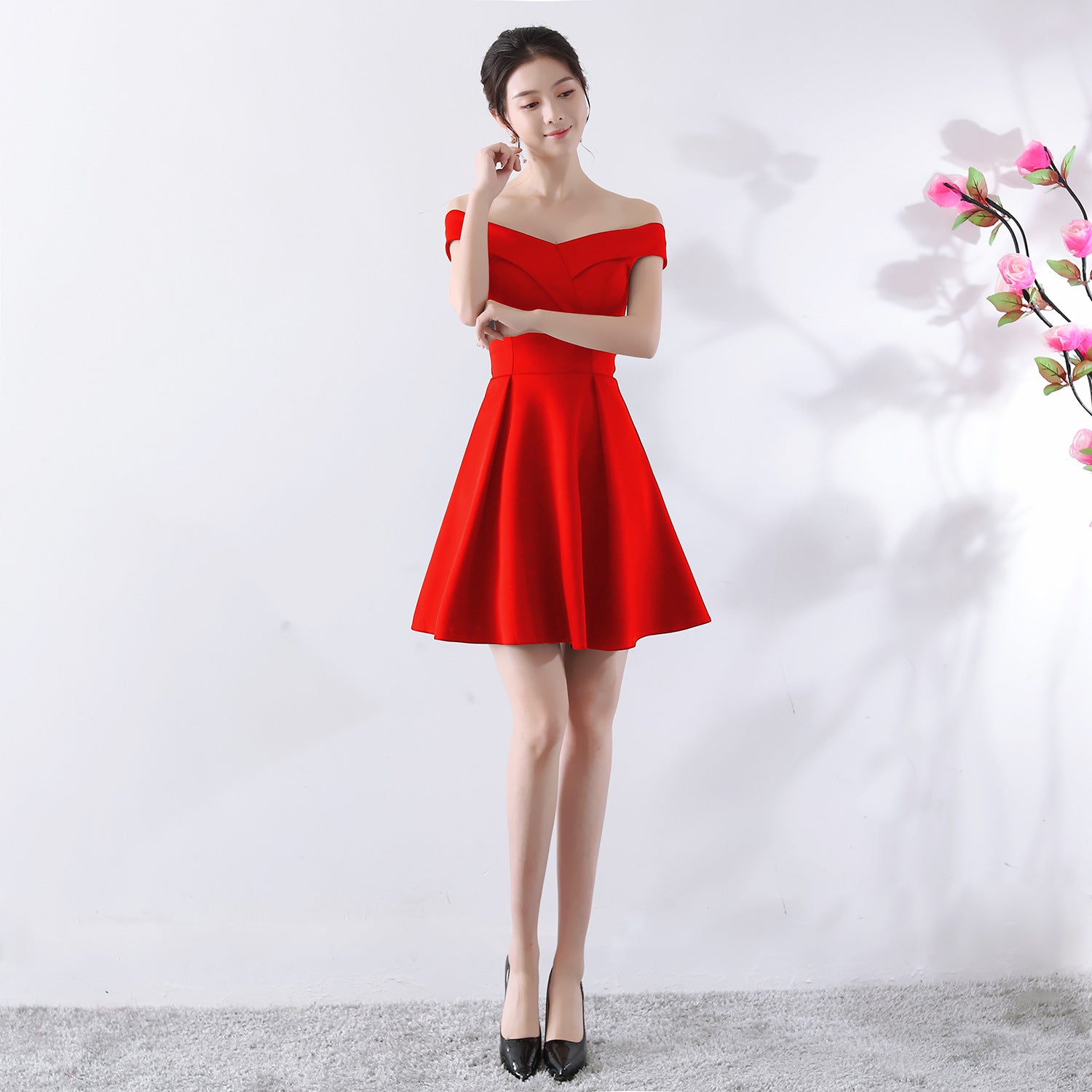Short Off-Shoulder Wedding Toast Dress