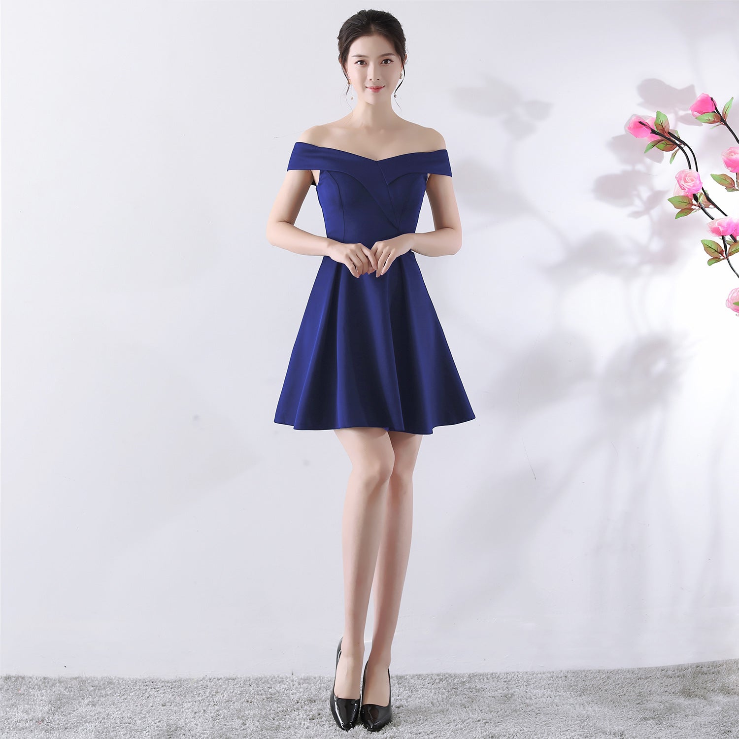 Short Off-Shoulder Wedding Toast Dress