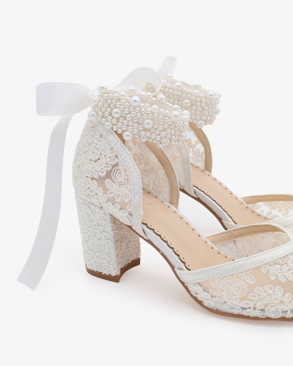 Lace Block Heel For Weddings with Perla Ankle Strap