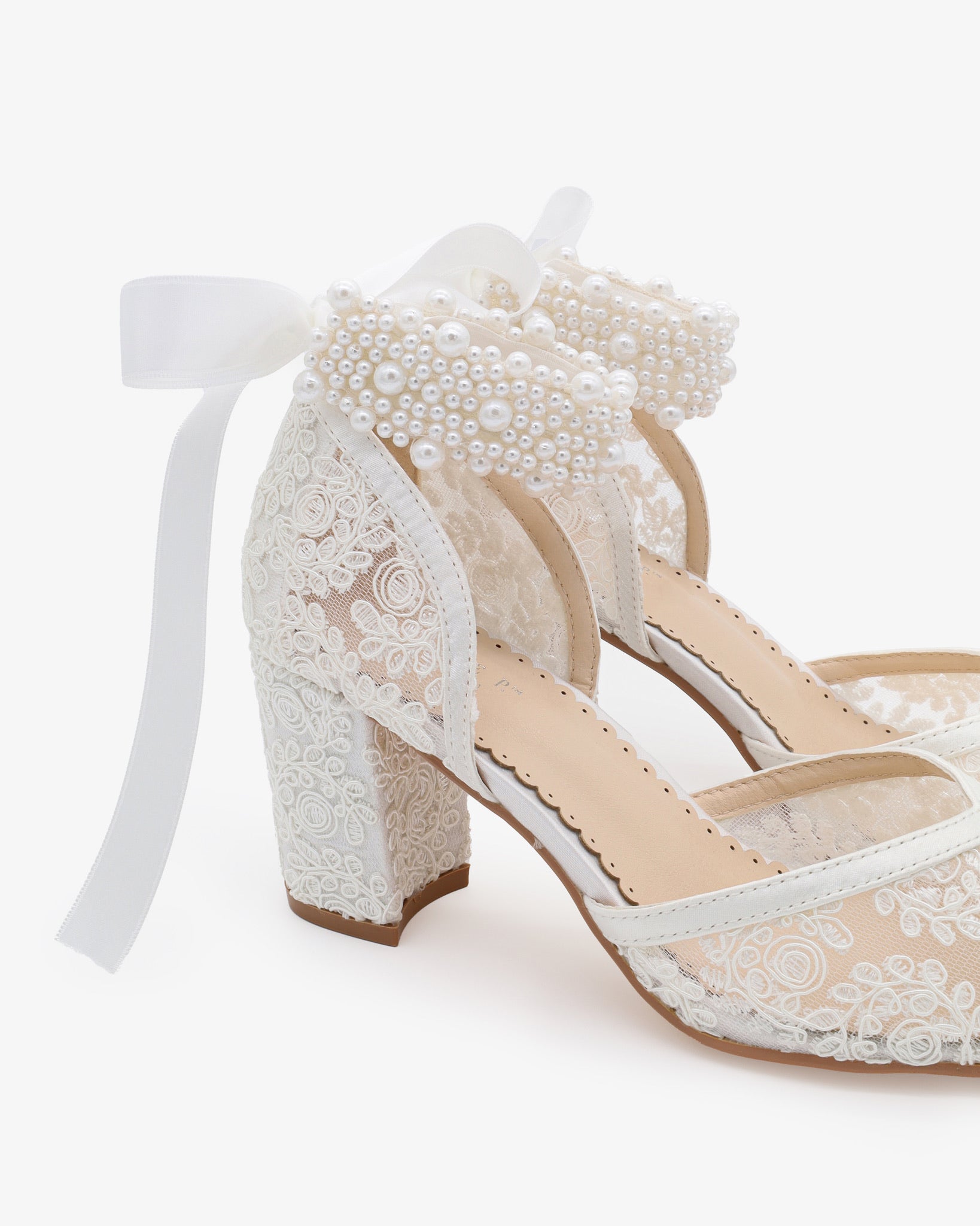 Lace Block Heel For Weddings with Perla Ankle Strap