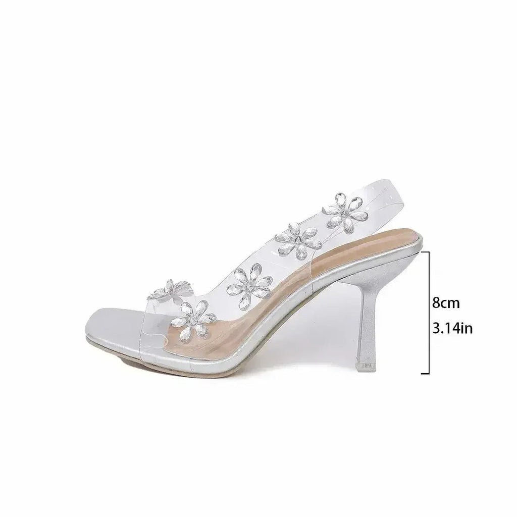 Clear Floral Slingbacks - Rhinestone Heels - Summer Wedding Shoes