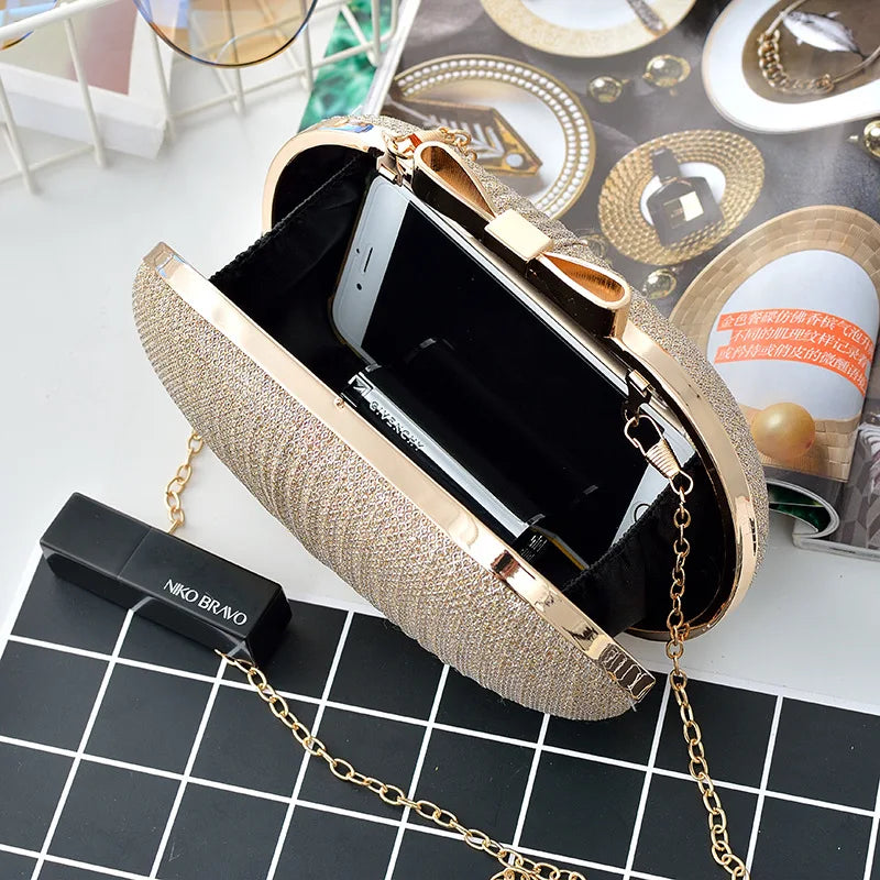 Wedding Bridal Clutch Handbag Rhinestones Clutch Elegant Egg Shoulder Bags Shape Banquet Clutch Purse For Party Girl Women