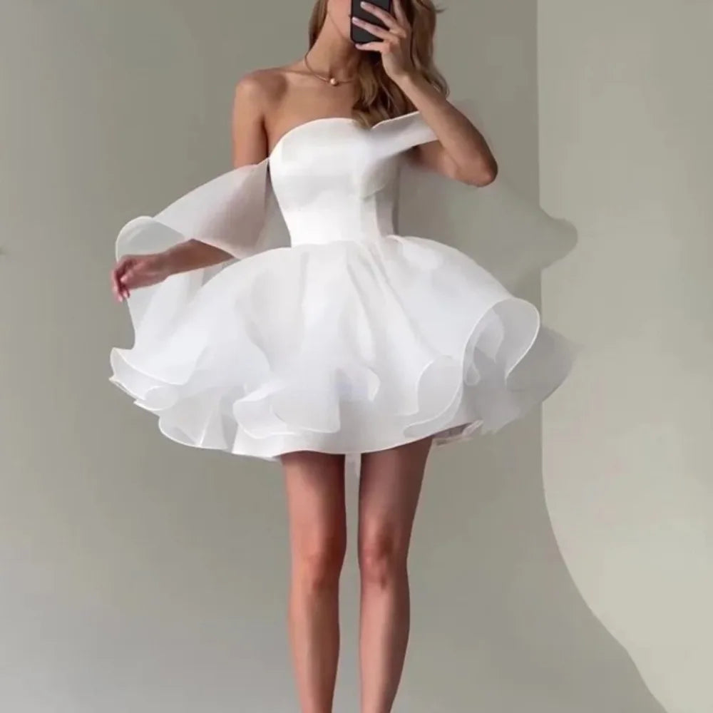 Short Off-Shoulder Lace-Up Bridal Gown