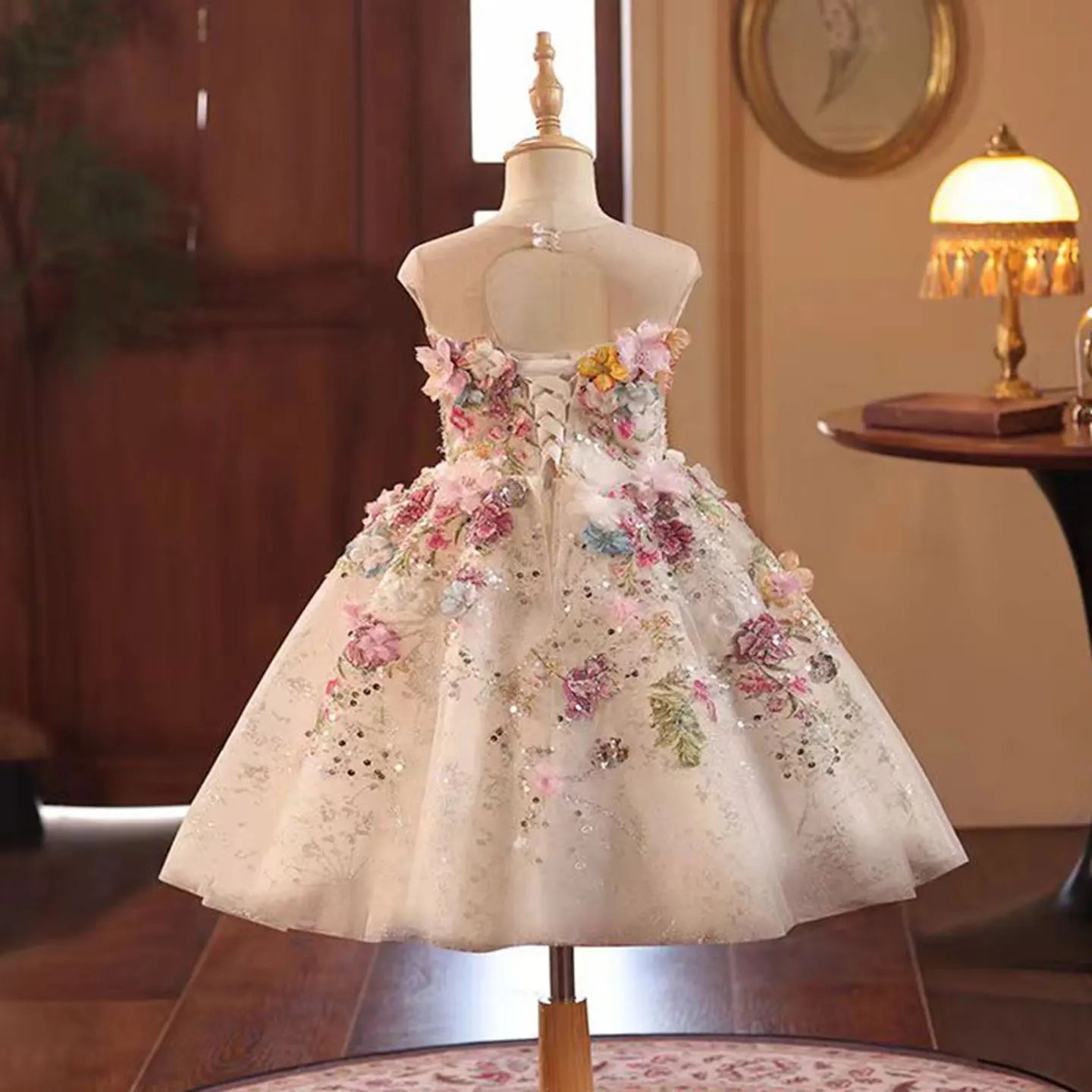 Crystal Lace Tulle Ball Gown Flower Girl Dress