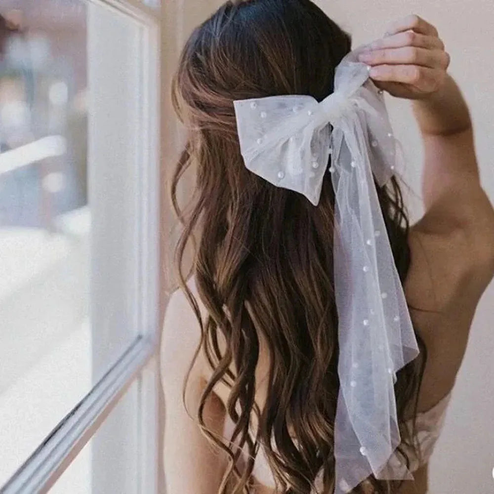 Pearl Beaded Bow-knot Bridal Veil Women Marriage Wedding Accessories
