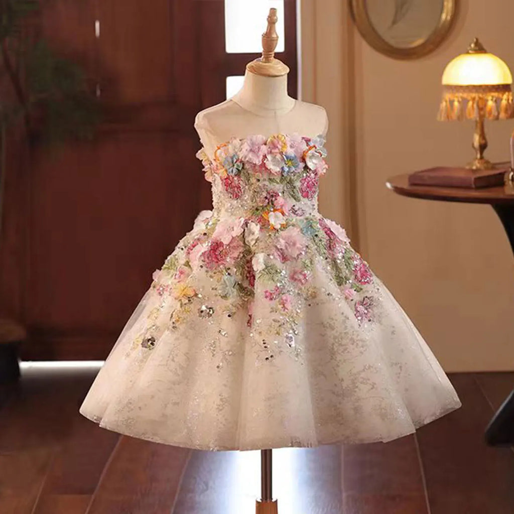 Crystal Lace Tulle Ball Gown Flower Girl Dress