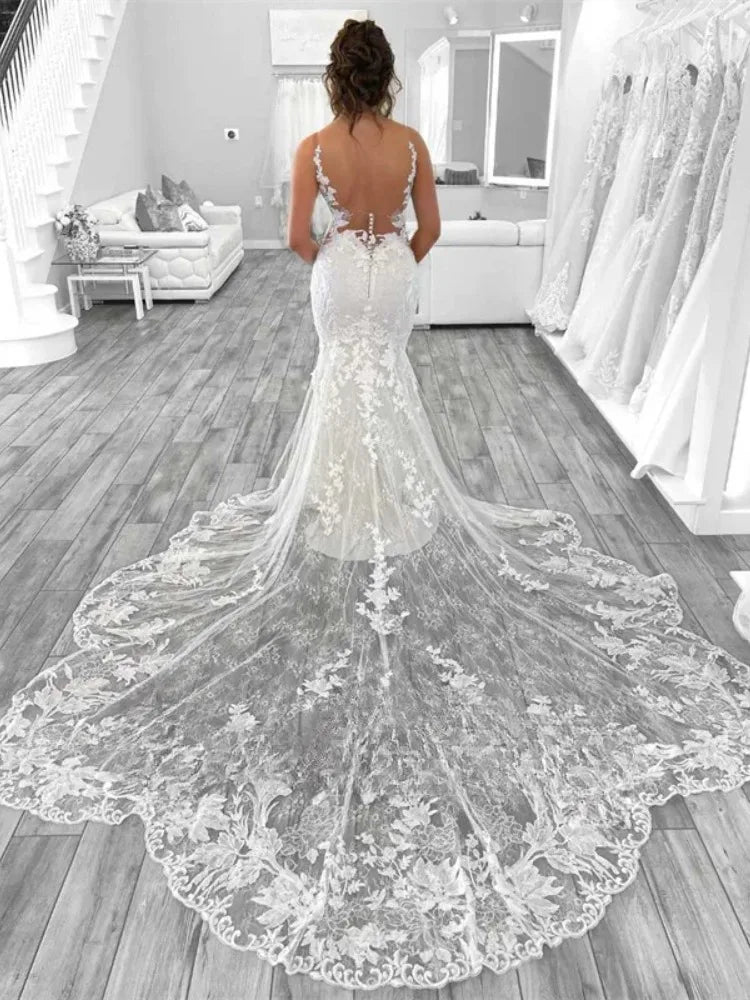 Boho Lace Open Back Mermaid Wedding Dress