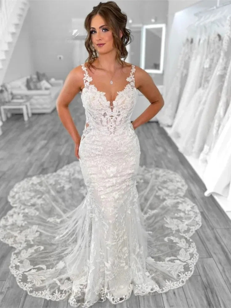 Boho Lace Open Back Mermaid Wedding Dress