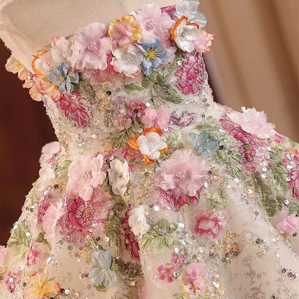 Crystal Lace Tulle Ball Gown Flower Girl Dress