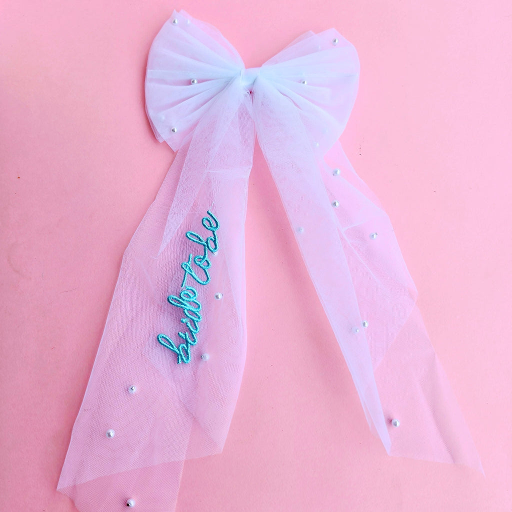 Bride To Be Embroidered Hair Bow Veil Clip