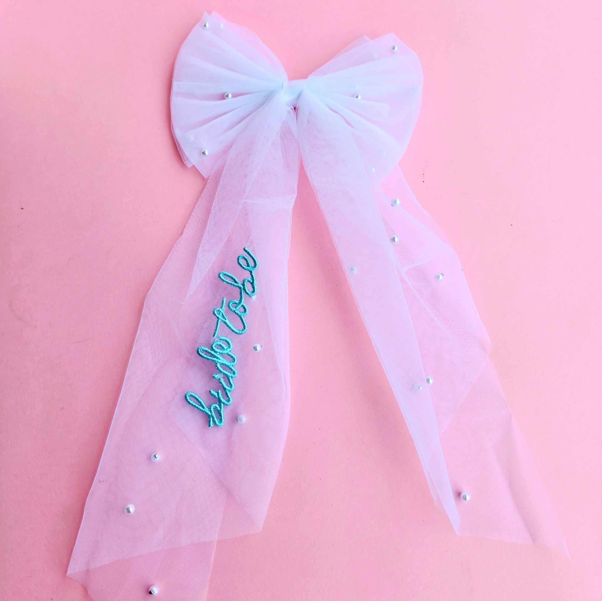 Bride To Be Embroidered Hair Bow Veil Clip