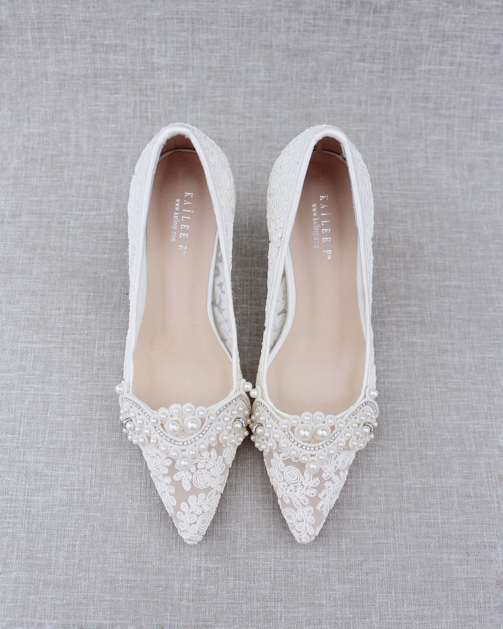Lace Wedding Heels with Pearl Detail