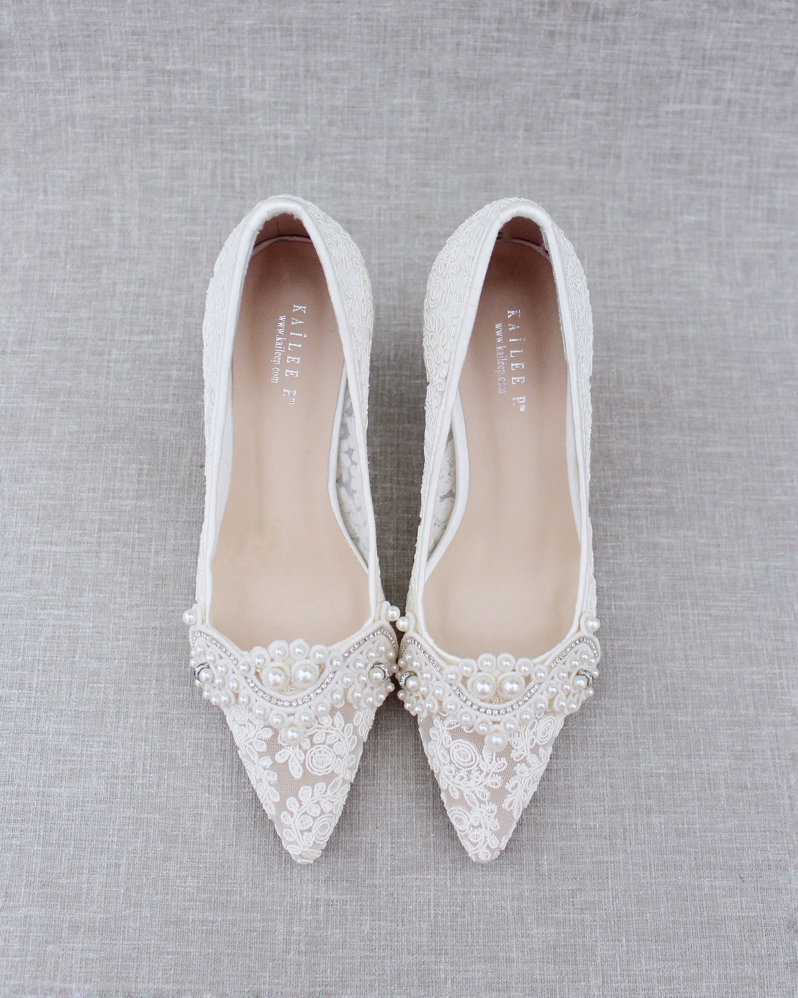 Lace Wedding Heels with Pearl Detail