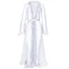 Sheer Mesh Feather-Trim Boudoir Robe