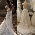 #8100 Prime Quality Real Photos Cap Sleeve Champagne Special Design Lace A-Line Backless Bridal Gown Wedding Dress