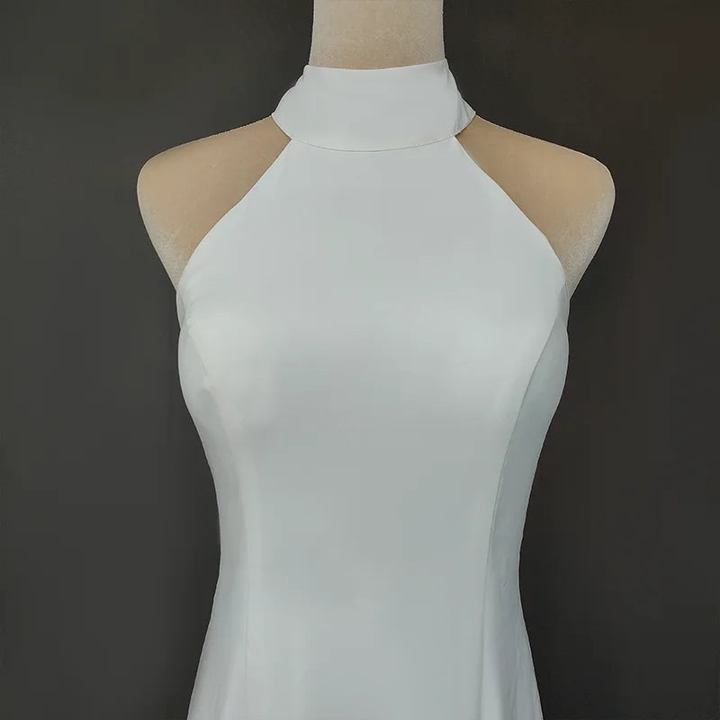 11693#Real Photos Sleeveless High Neck Chiffon Beach Beading Floor Length Simple Elegant Wedding Dress Wedding Bridal Gown