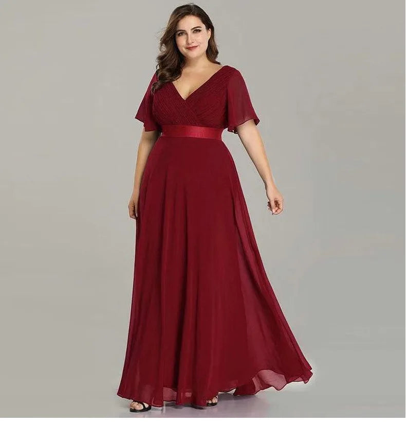XU90812 High Quality Hand Folded Bridesmaid Dresses Large Swing V-neck Flare Sleeve Chiffon Dress Elegant Evening Dresses 2022