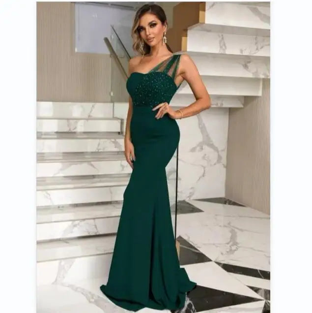 Dark Green Mermaid Bridesmaid Dresses One Shoulder Simple Cheap Maid of Honor Bride Maids Gowns Robe MB483
