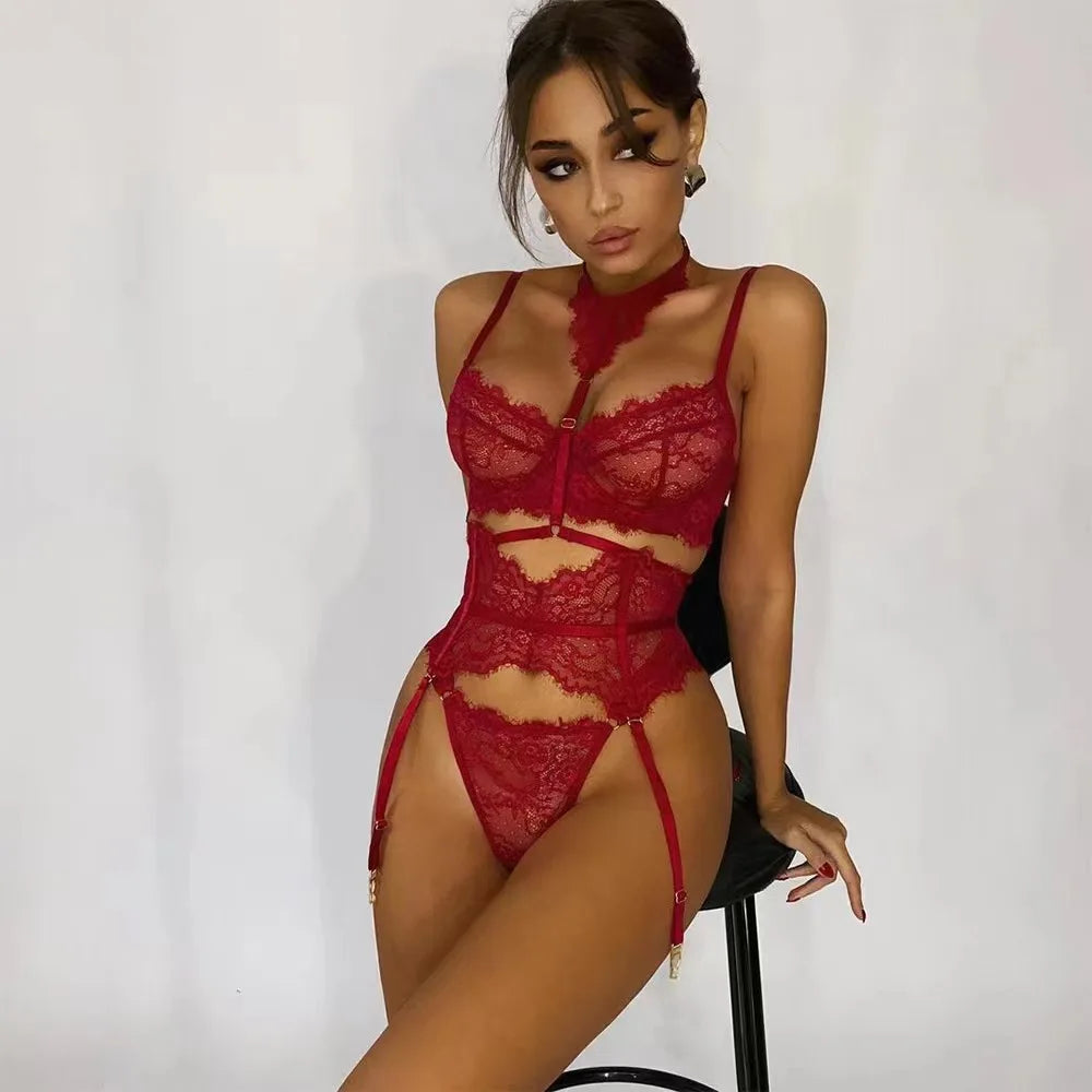 Foreign Trade Thin-Style Womens Summer Lace Nylon Lingerie Set Sexy European-American Style Bra Thong Push-Up Sheer Underwear