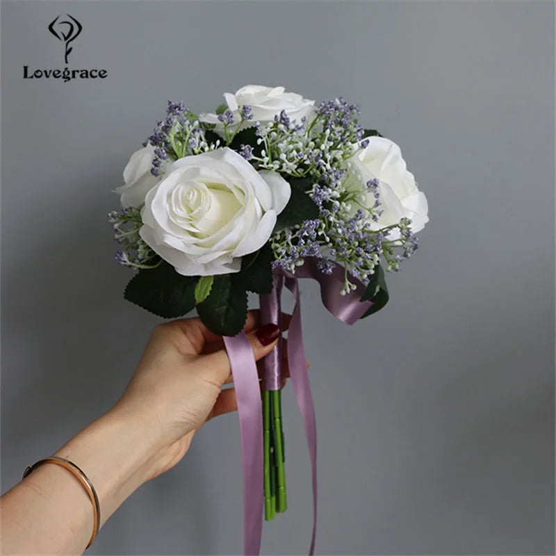 Lovegrace Bride Rose Bouquet Wedding Supplies Bridesmaid Rose Baby's Breath Bouquet Flower Arrangement DIY Home Party Prom Decor
