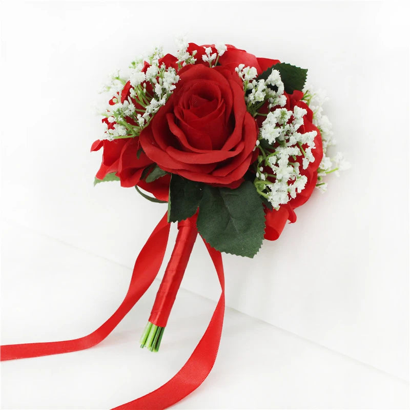 Lovegrace Bride Rose Bouquet Wedding Supplies Bridesmaid Rose Baby's Breath Bouquet Flower Arrangement DIY Home Party Prom Decor