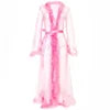 Sheer Mesh Feather-Trim Boudoir Robe