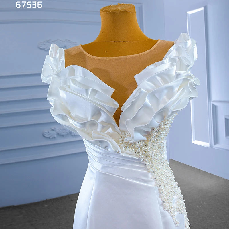 Rsm67536 Vestido De Noiva Elegant Casual Dresses White Stain Long Sleeve Princesses Bridal Gowns Wedding Dresses