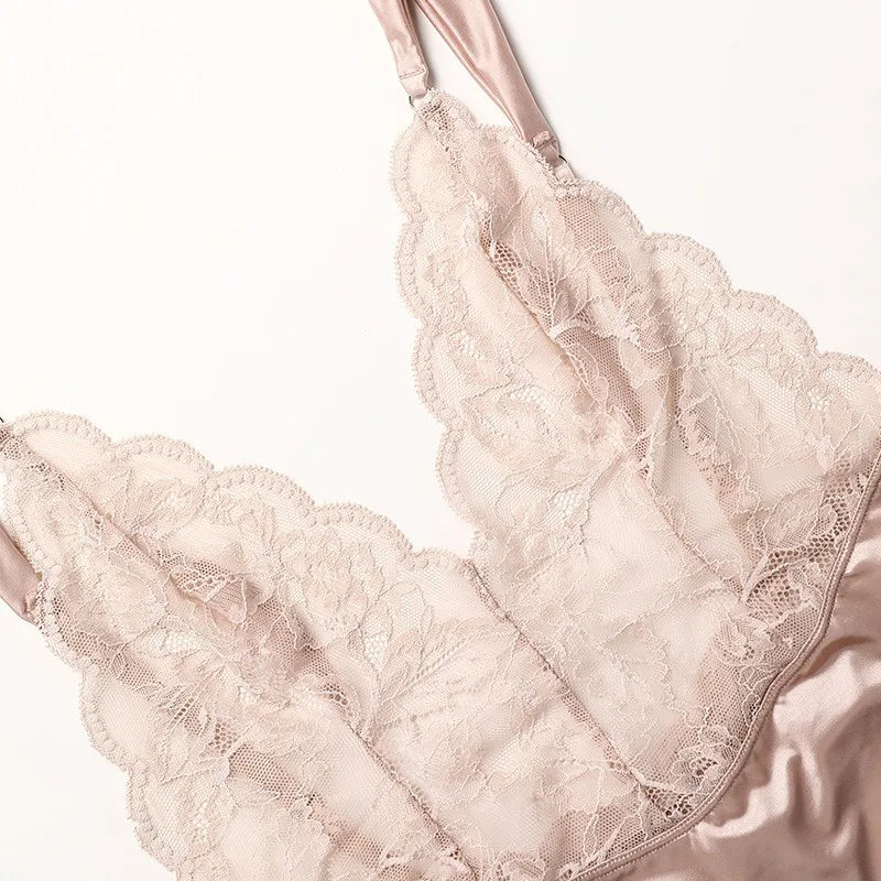 High Cut Nylon Silky Fabric Sexy Elegant Women Night Wear Lace Lingerie Shapewear Bodysuits