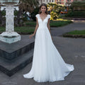 FA194 Wedding Dress V-Neck Capped Sleeve a Line Boho Simple Bridal Gowns Vestido De Noiva Elegant Plus Size Bride Dresses