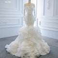 Jancember RSM66734 Mermaid Tail Off Shoulder Luxurious Long Sleeve Lace Wedding Dress