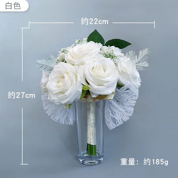 Morili the Bride Holds a Bouquet of Beautiful Wedding Dresses and Shoots Props With Multi-color Simulated Roses  MB14