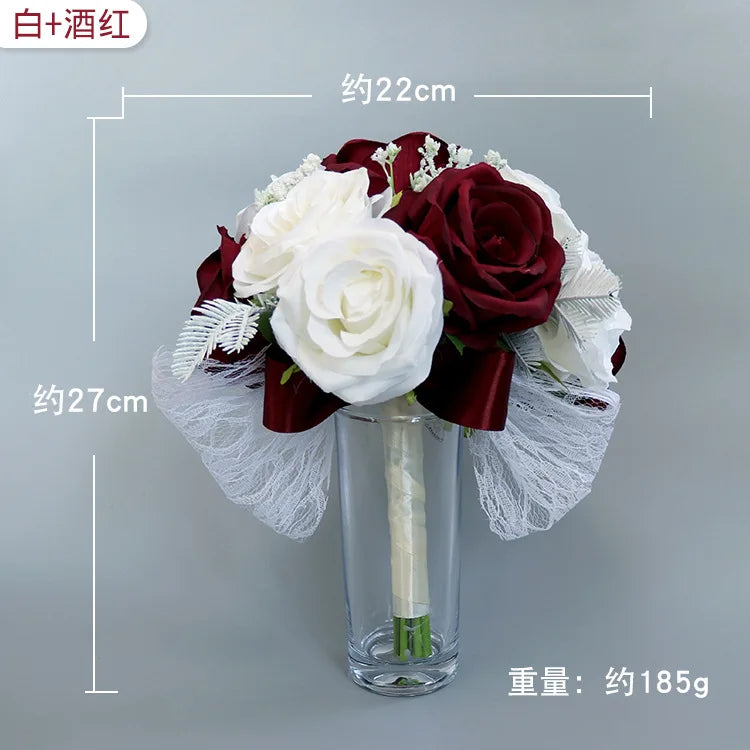 Morili the Bride Holds a Bouquet of Beautiful Wedding Dresses and Shoots Props With Multi-color Simulated Roses  MB14