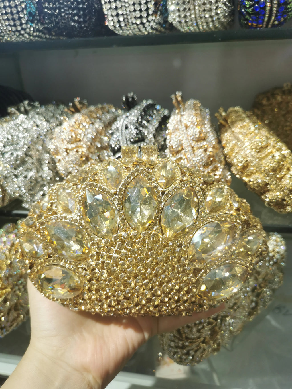 Fan Big Stone Rhinestone Wedding Purse White Clear Evening Bridal Clutch Luxury Women’s Crystal Party Prom Handbag Formal Bag