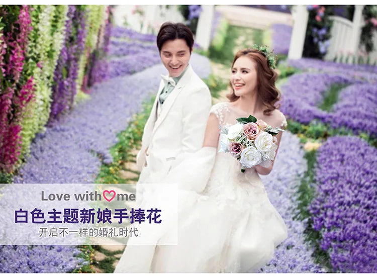 Morili the Bride Holds a Bouquet of Beautiful Wedding Dresses and Shoots Props With Multi-color Simulated Roses  MB14