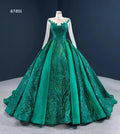 Feishiluo Luxury Green Sequin Lace Crystal Wedding Dress Long Sleeves Beaded Floral Appliques Embroidery Sweep Train Ball Gown