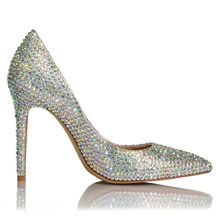 Luxury Full Rhinestone Wedding Pumps Glitter Crystal Stiletto Heels Pointed Toe 10 cm High Heels Ladies Evening Dress Shoes