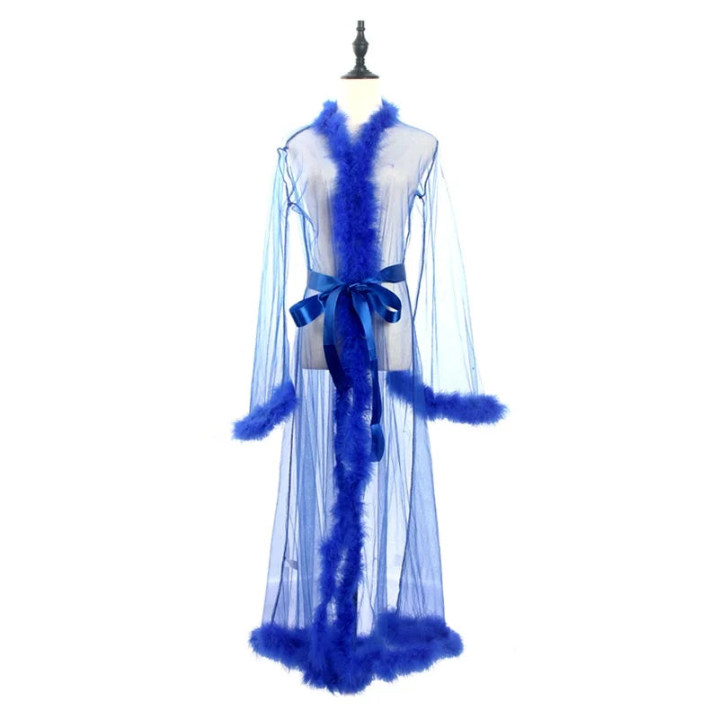 2021 Pajama Robe Sexy Mesh Fur Robe Lingerie Women Valentines Day Lingerie Robe