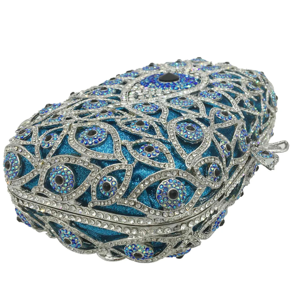 Boutique De FGG (in stock) Evil Eye Women Crystal Clutch Evening Minaudiere Bags Party Dinner Rhinestone Handbags Bridal Purse