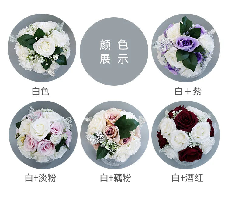 Morili the Bride Holds a Bouquet of Beautiful Wedding Dresses and Shoots Props With Multi-color Simulated Roses  MB14