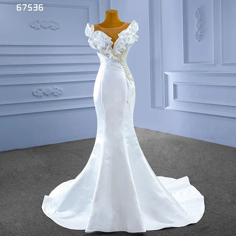 Rsm67536 Vestido De Noiva Elegant Casual Dresses White Stain Long Sleeve Princesses Bridal Gowns Wedding Dresses