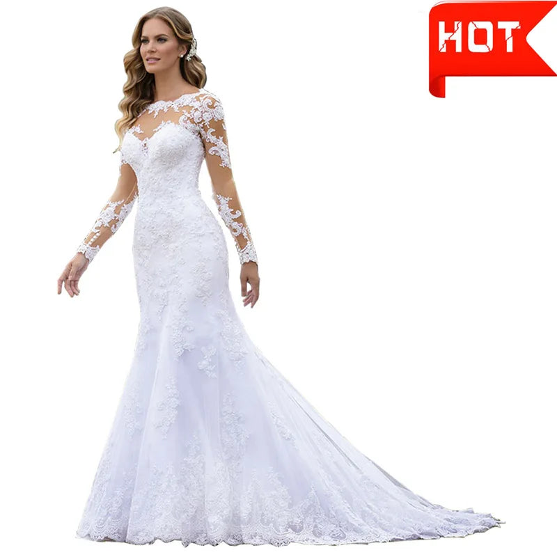 Boho Lace Long Sleeve Mermaid Wedding Dress
