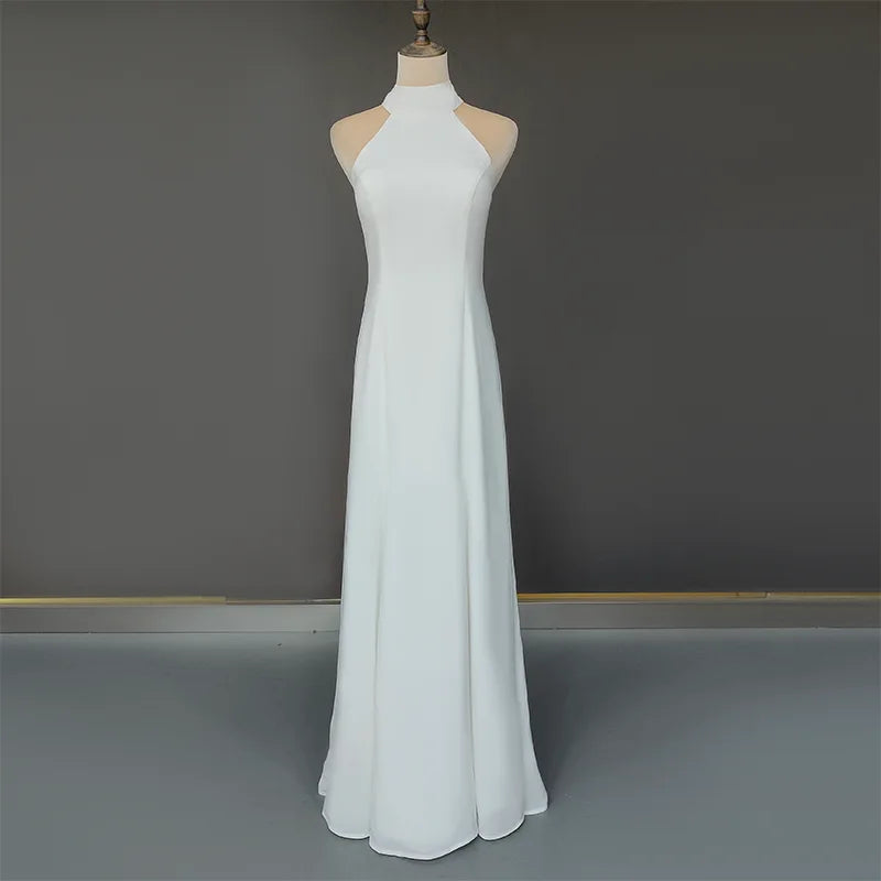 11693#Real Photos Sleeveless High Neck Chiffon Beach Beading Floor Length Simple Elegant Wedding Dress Wedding Bridal Gown