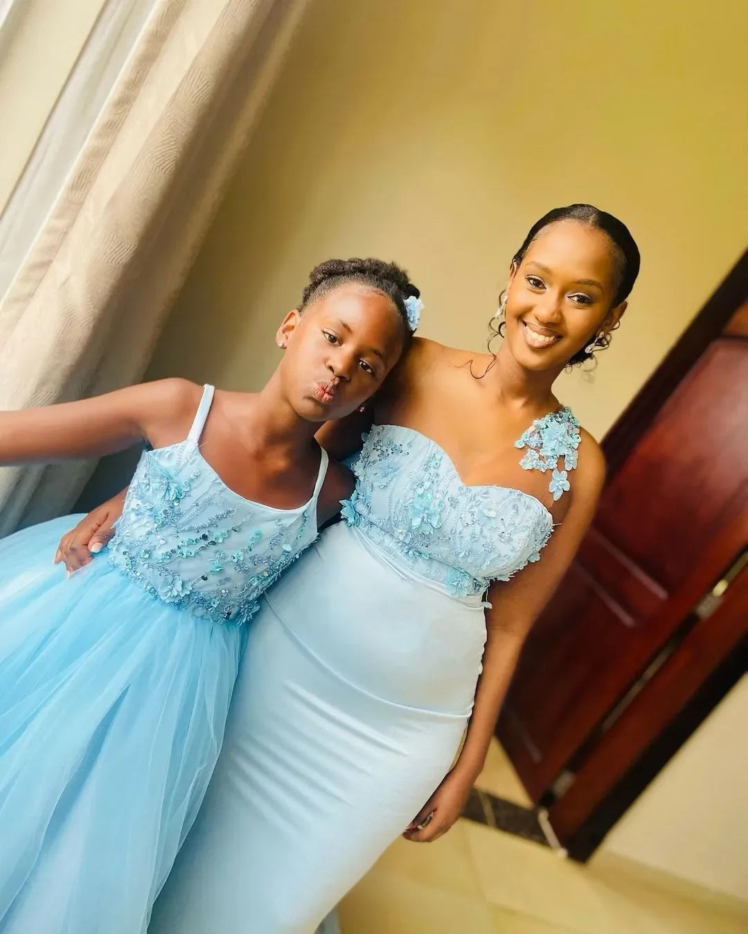 Mermaid Wedding One Shoulder Lace Applique Satin Bow Ruched Plus Size Maid of Honor Sky Blue Bridesmaid Dress MB395