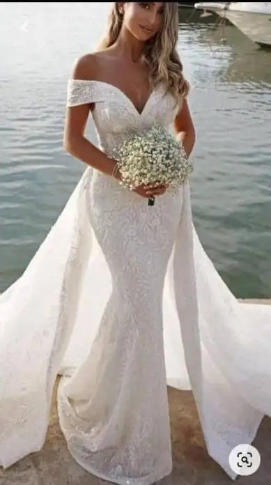 S4084F   Drop Shipping  2025 New Slim Fit Detachable Trailing  Mermaid Luxury Wedding Dress Bridal Gown