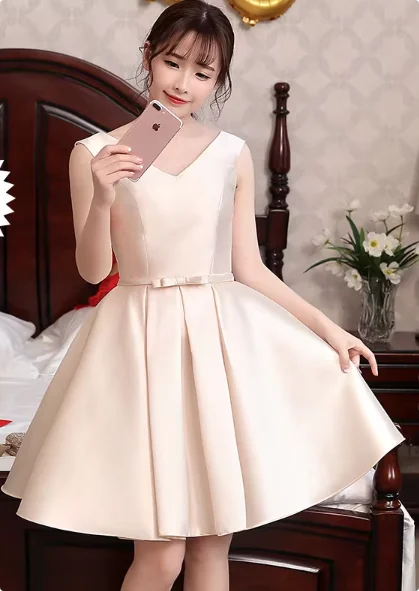 Pink Off Shoulder Bridesmaid Dress Simple Satin Sweet Bow Wedding Wedding Female Guest Dresses Fashion A-line Short Party Gown