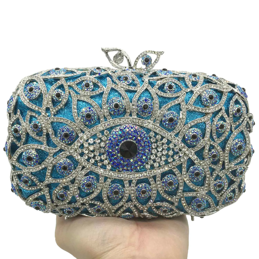 Boutique De FGG (in stock) Evil Eye Women Crystal Clutch Evening Minaudiere Bags Party Dinner Rhinestone Handbags Bridal Purse