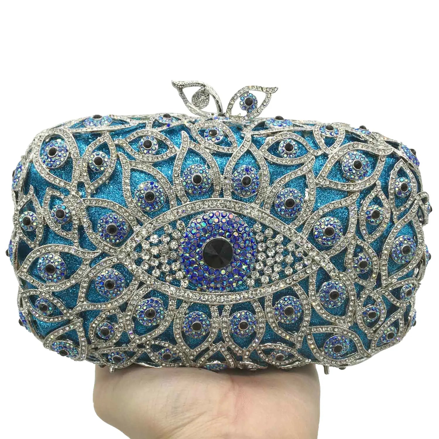 Boutique De FGG (in stock) Evil Eye Women Crystal Clutch Evening Minaudiere Bags Party Dinner Rhinestone Handbags Bridal Purse